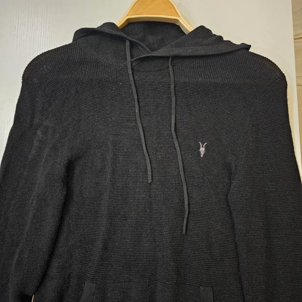 AllSaints Men's Black Ivar 100% Merino Long Sleeve Hoodie size XS - Picture 4 of 16
